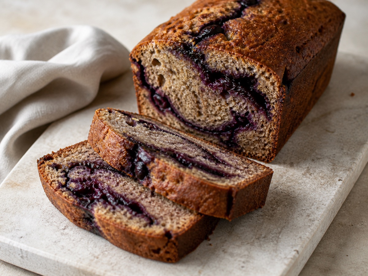 Bananenbrood met blauwe-bessenjam