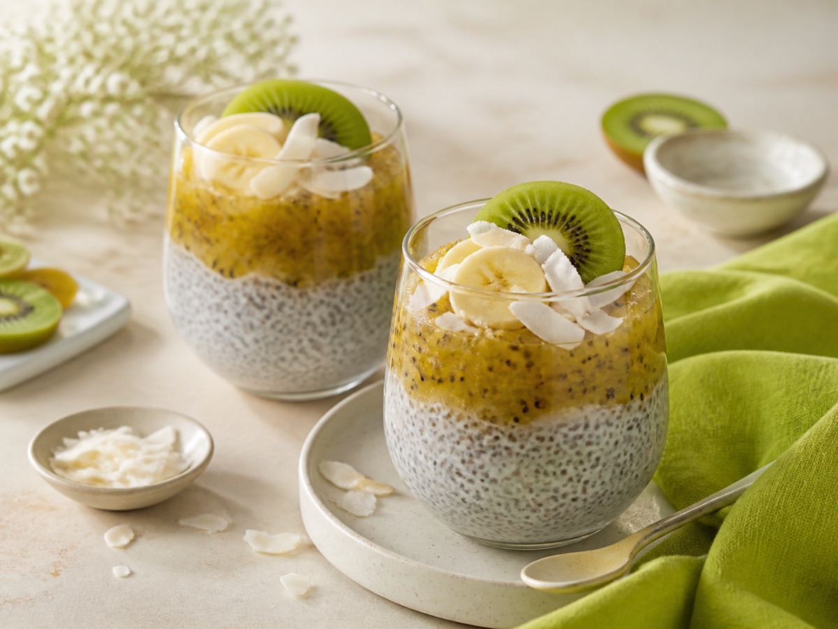 Chiapudding met kiwi-banaan-jam