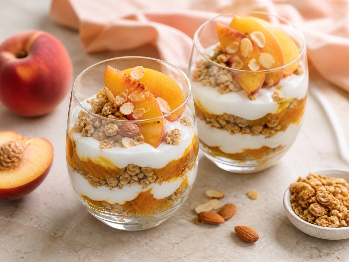 Yoghurtparfait met perzikjam
